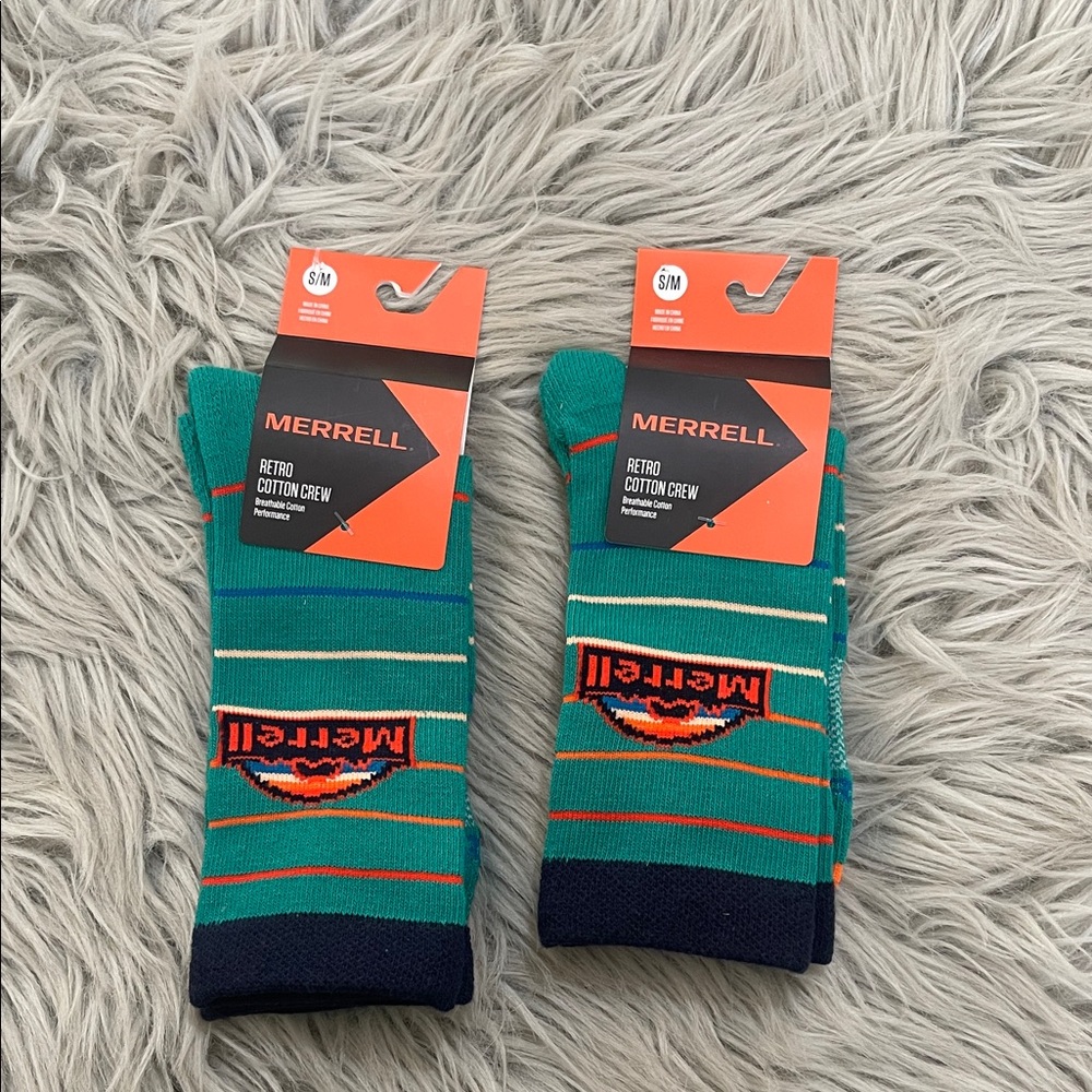 Merrell Retro Cotton Crew Socks - Teal and Navy